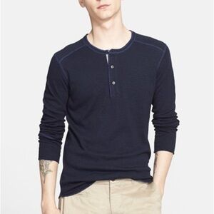 Wings + Horns Slub Rib Navy Long Sleeve Classic Henley Shirt Men’s Size XL